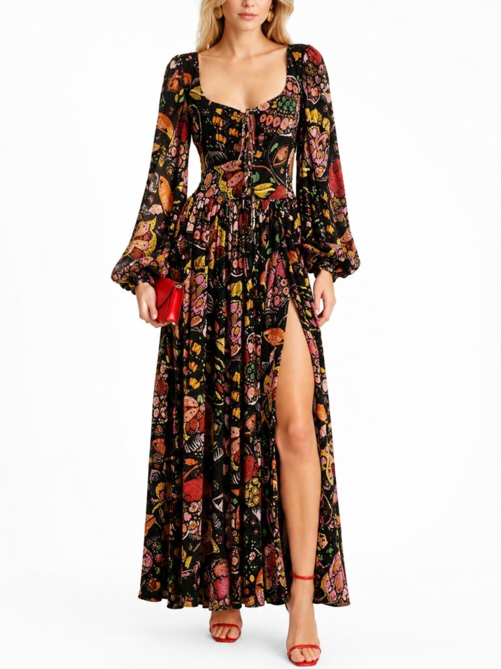 La DoubleJ Italian Devoré Velvet Maxi Dress XS Romantic Gothic Boho Luxe Lace Up